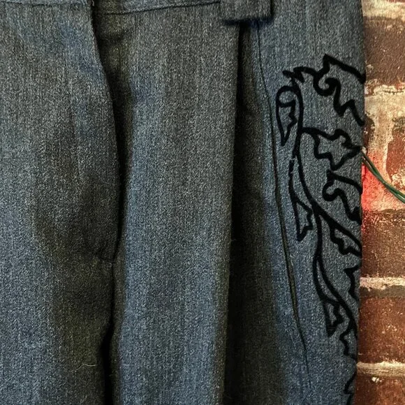 Vintage Made in Italy Pure Wool Pants - High Waist & Floral Detail - Picture 4 of 11